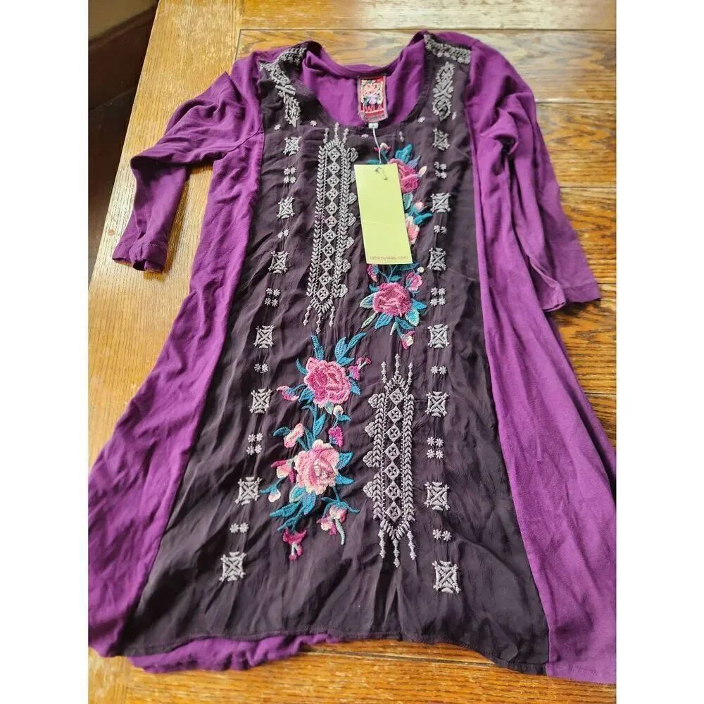NWT Johnny Was purple embroidered tunic top sz Small